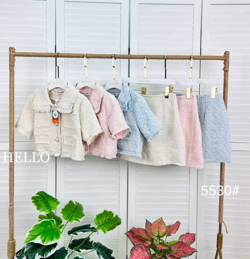 HELLO Vintage Two Piece Set Single Breasted Tassel Top with Mini Skirt